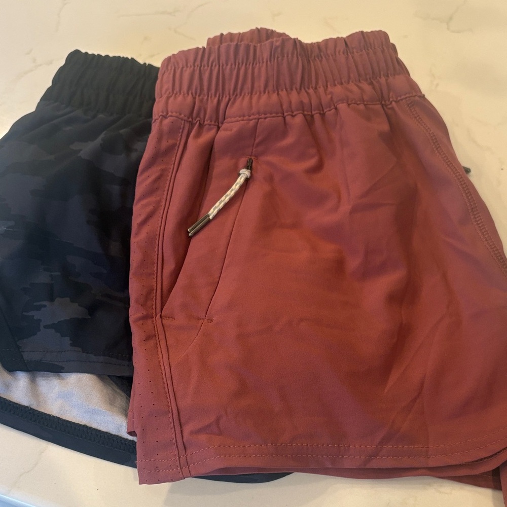 Vuori Women’s Athletic Shorts - Two Pairs (Maroon & Black Camo)